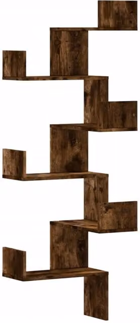 Berkfield Home Wall Mounted Corner Shelf in Smoked Oak Brown, W/D/H: 45 x 45 x 147 cm – 1