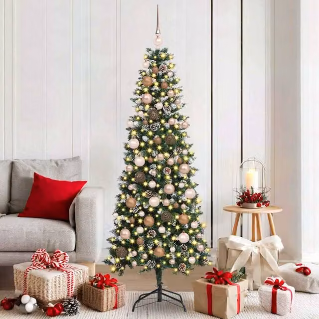 Berkfield Home Artificial Christmas Tree with 300 LEDs, Green, W/D/H: 76 x 76 x 180 cm