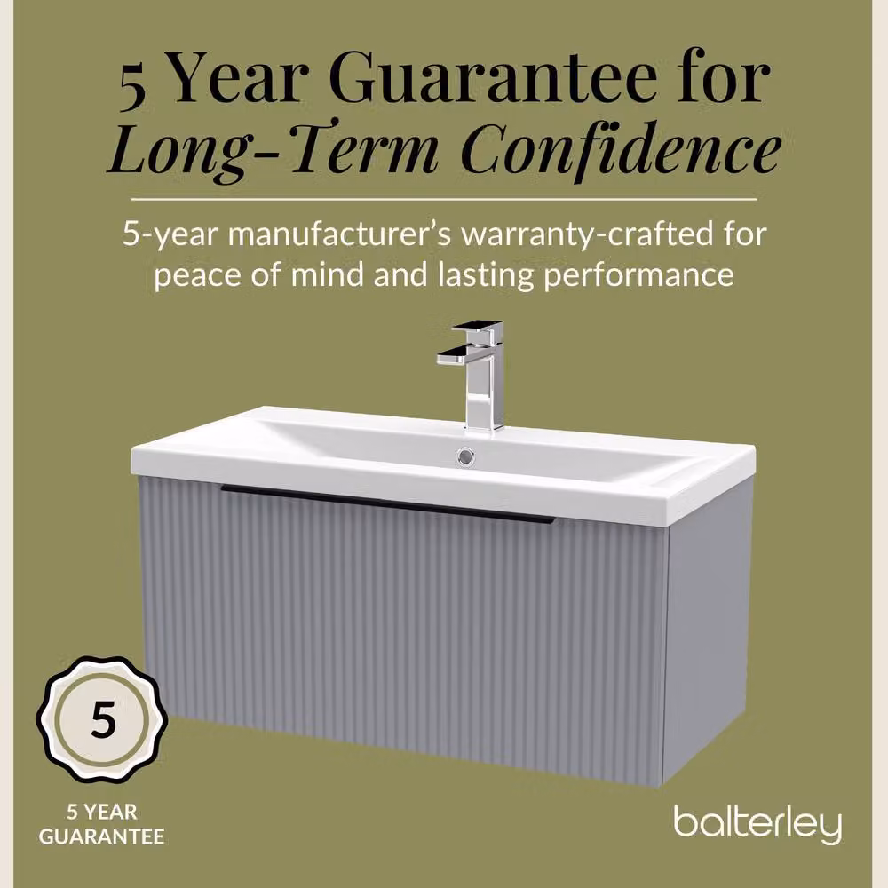 Balterley Fluted Front Wall Hung 1 Drawer Vanity Basin Unit, Satin Grey, W: 80 cm – 3