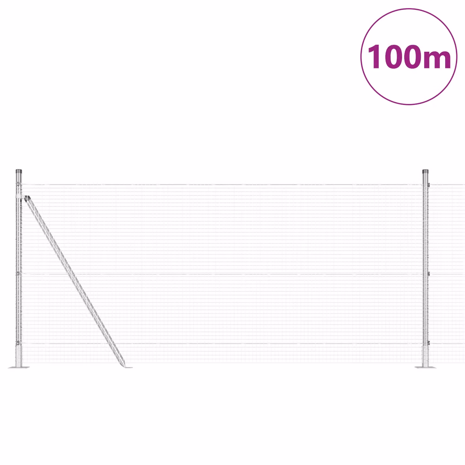 Berkfield Home Silver Galvanised Steel Welded Wire Fence with 13 Flanged Posts, 0.8 x 100 m – 2