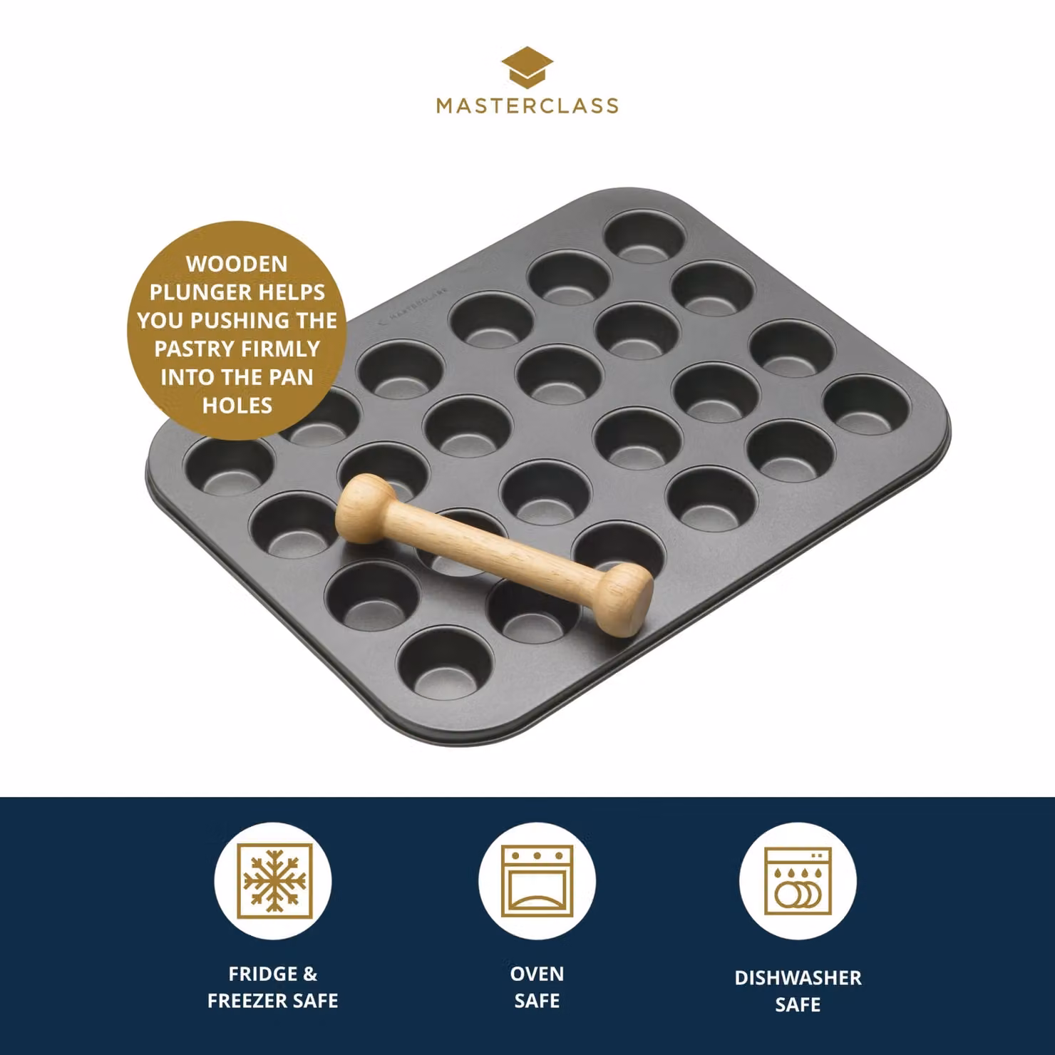 MasterClass Non-Stick 24 Hole Mini Muffin Tray, Carbon Steel, Grey, W: 35 cm, D: 27 cm – 6