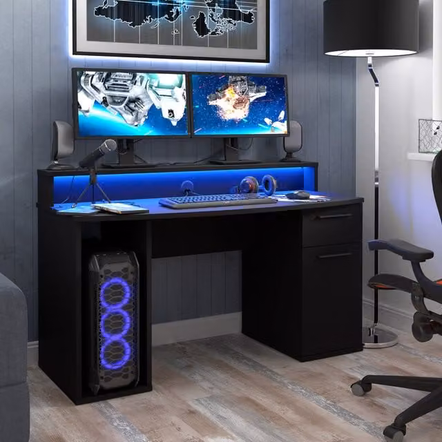 Flair Power Z Compact Modern Gaming Desk in Black