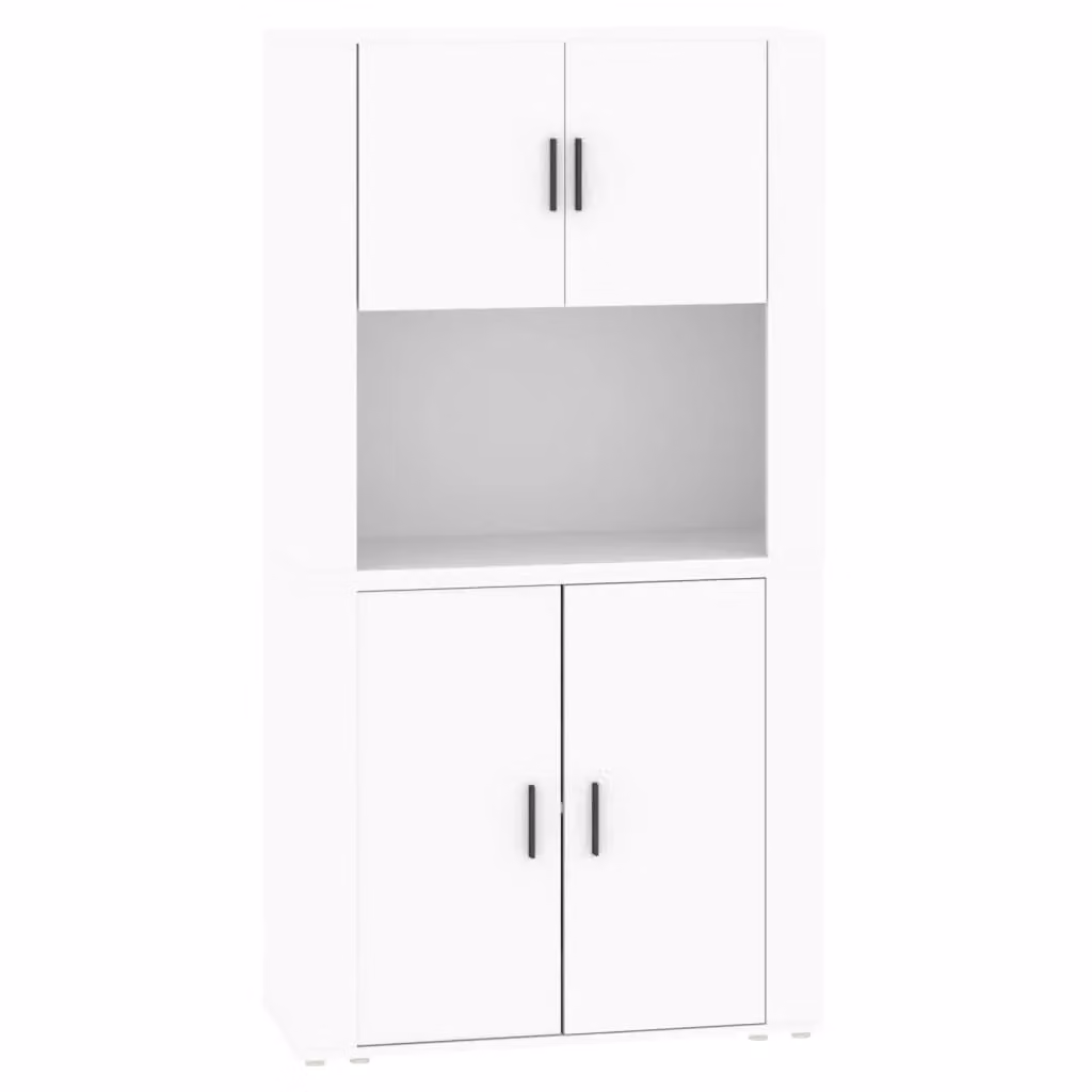 Berkfield Home Modern White Matt Wall Mounted Highboard with Hinged Doors and Open Shelves – 2