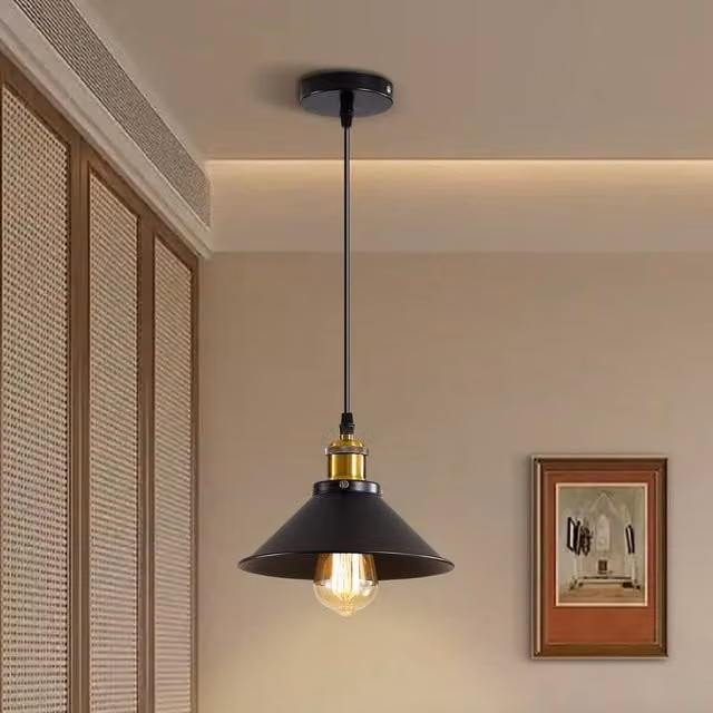 Pheashine Industrial Style Retro Metal Pendant Light in Black and Gold/Brass with E27 Socket