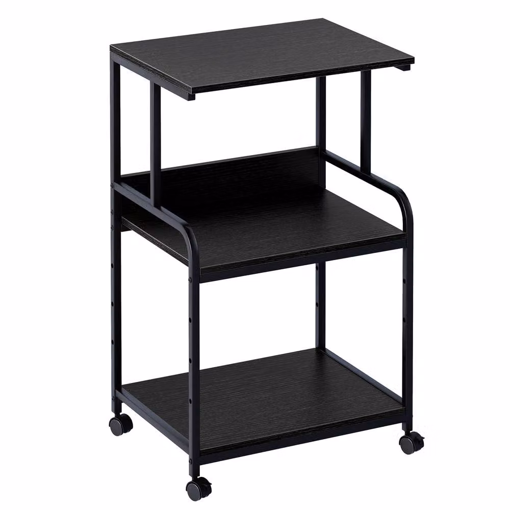 Huhote 3-Tier Rolling Printer Stand with Adjustable Shelves in Black – 2