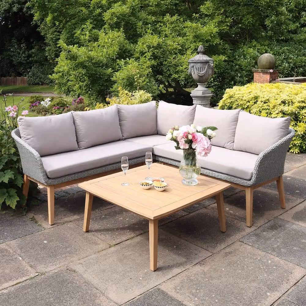 Royalcraft SOL Corner Lounge Set in Grey Rattan and Acacia Wood – 2