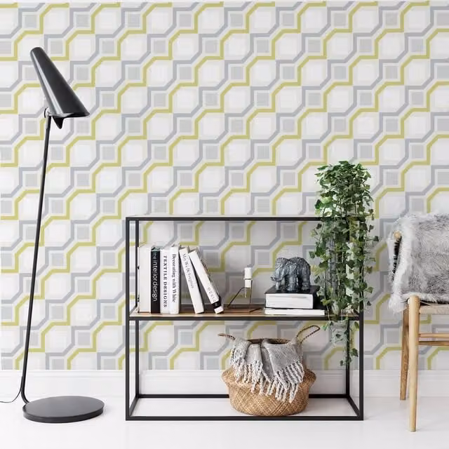 YoL Retro Cubic Geometric Abstract Art Deco Wallpaper in Green and Multicolour