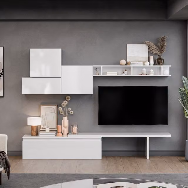 Decorotika Estoril Wall Mounted Entertainment Center in High Gloss White