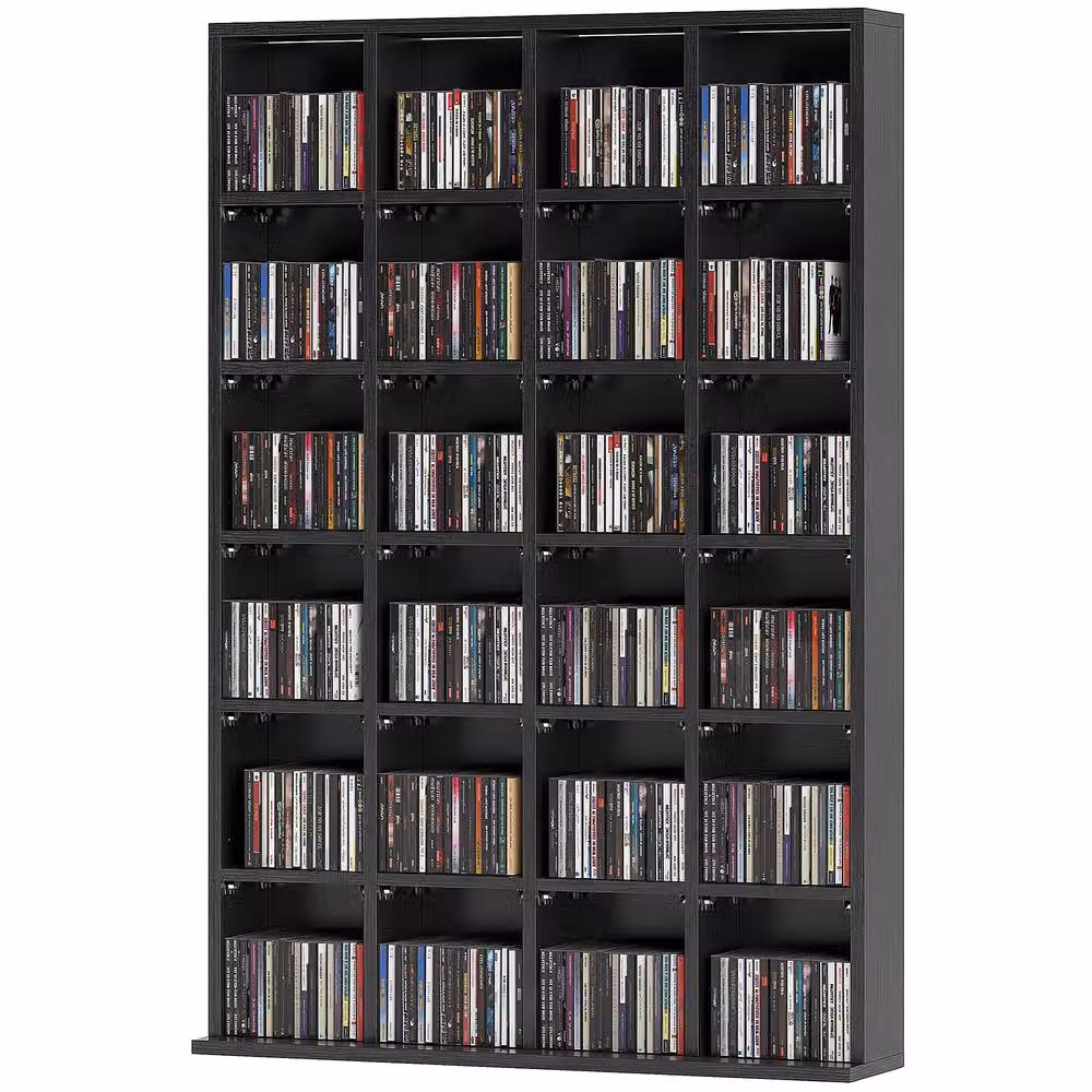 STILVORA Black Matt CD Storage Unit with Adjustable Shelves and Media Compartments, W/D/H: 130.5 x 20.0 x 89.0 cm – 5