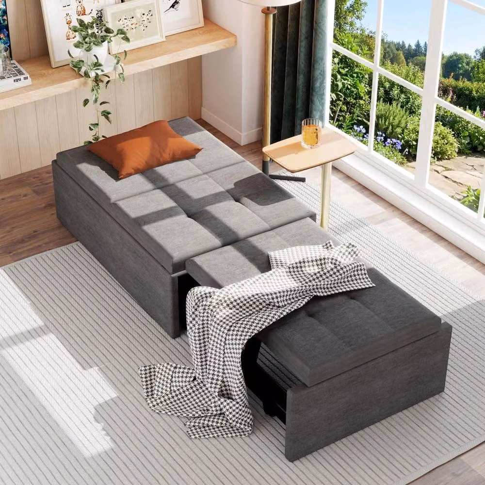 NESTLUNE 4-in-1 Multifunction Folding Sofa Bed and Convertible Sleeper Chair in Grey – 5