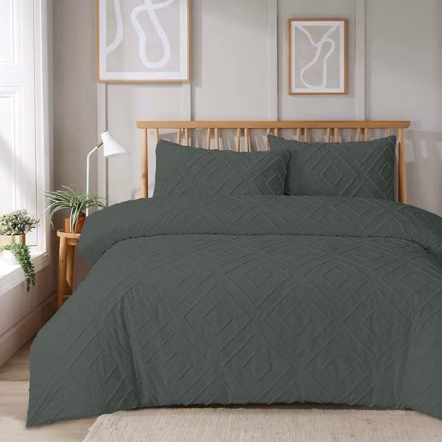 NewEdgeBlinds Como Grey Plain Modern Breathable Duvet Cover, 180 x 200 cm