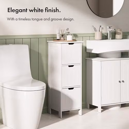 VonHaus Holbrook Freestanding 3 Drawer Bathroom Storage Cabinet in White W/D/H: 30 x 30 x 81 cm – 3