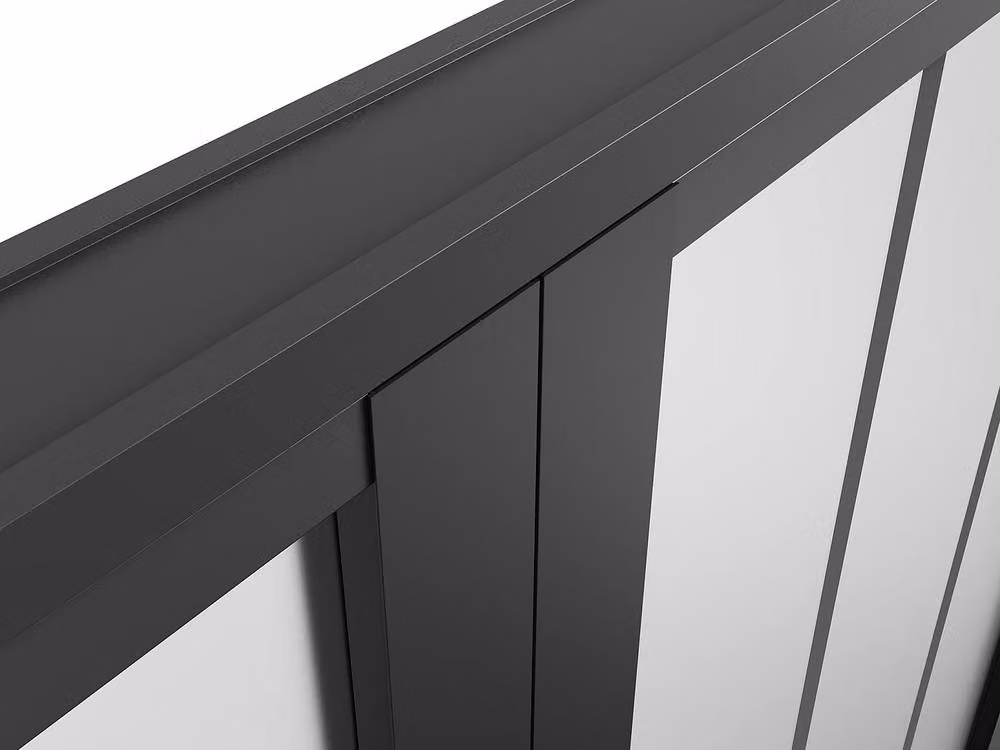 Vente-unique Black Aluminum and Frosted Tempered Glass Reversible Double Swinging Door Block – 4