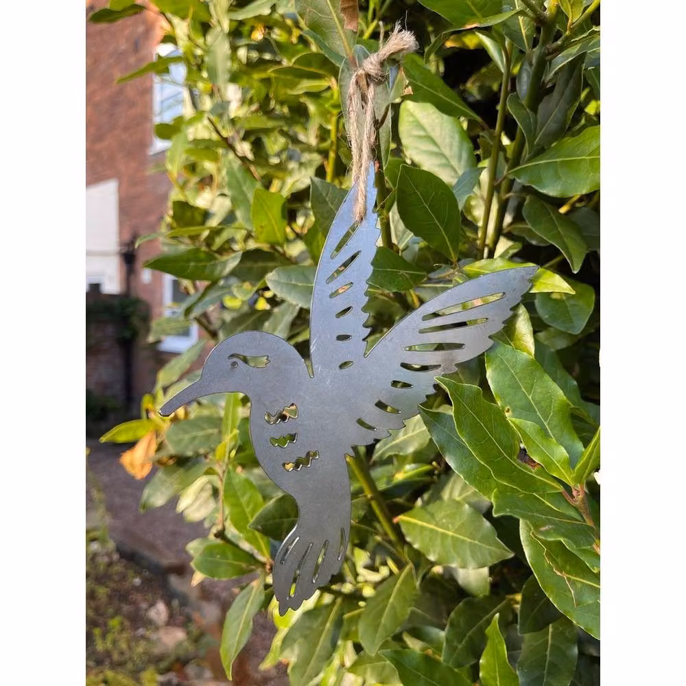 Poppyforge Hanging Hummingbird Metal Garden Art, Pack of 3, Silver and Black, W: 22 cm, H: 15 cm – 2