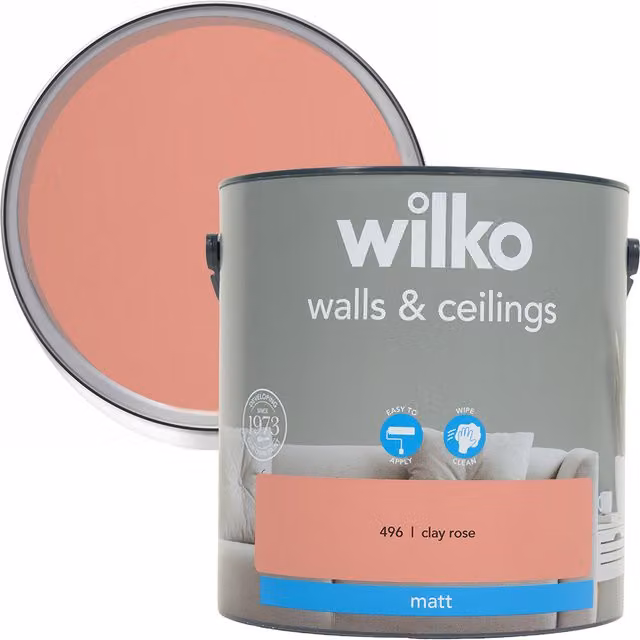wilko Walls and Ceilings Matt Emulsion Paint in Clay Rose Pink