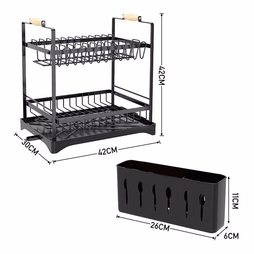 Garden Sanctuary 2-Tier Expandable Metal Dish Drainer with Cutlery Holder in Black – 2