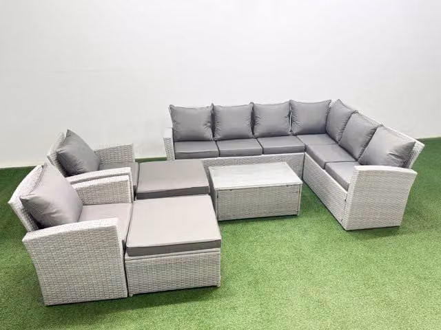 Fimous Garden 10 Seater Outdoor Rattan Furniture Set in Light Grey