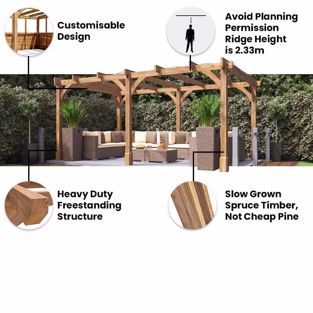 Dunster House Leviathan Wooden Pergola Garden Plant Frame Kit in Brown, W: 500 cm, D: 300 cm, H: 233 cm – 3