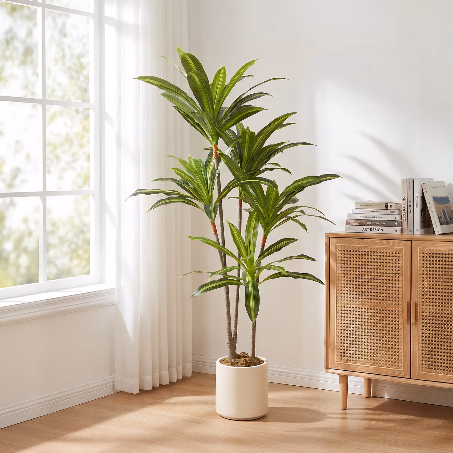 HOMCOM 150 cm Artificial Dracaena Tree in Green and White – 2