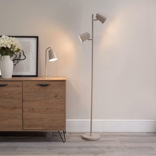 ValueLights Bibi 2 Way LED Floor Lamp in Beige and Yellow with Bulbs Included