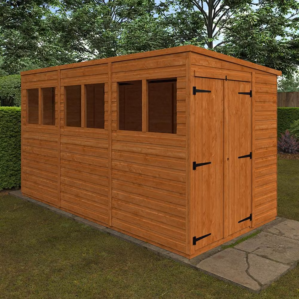 Buttercup Farm 12x6 Flex Pent Double Door 12mm Wood Play House in Burnt Orange and Grey, W: 175 cm, H: 203 cm, L: 353.8 cm – 2