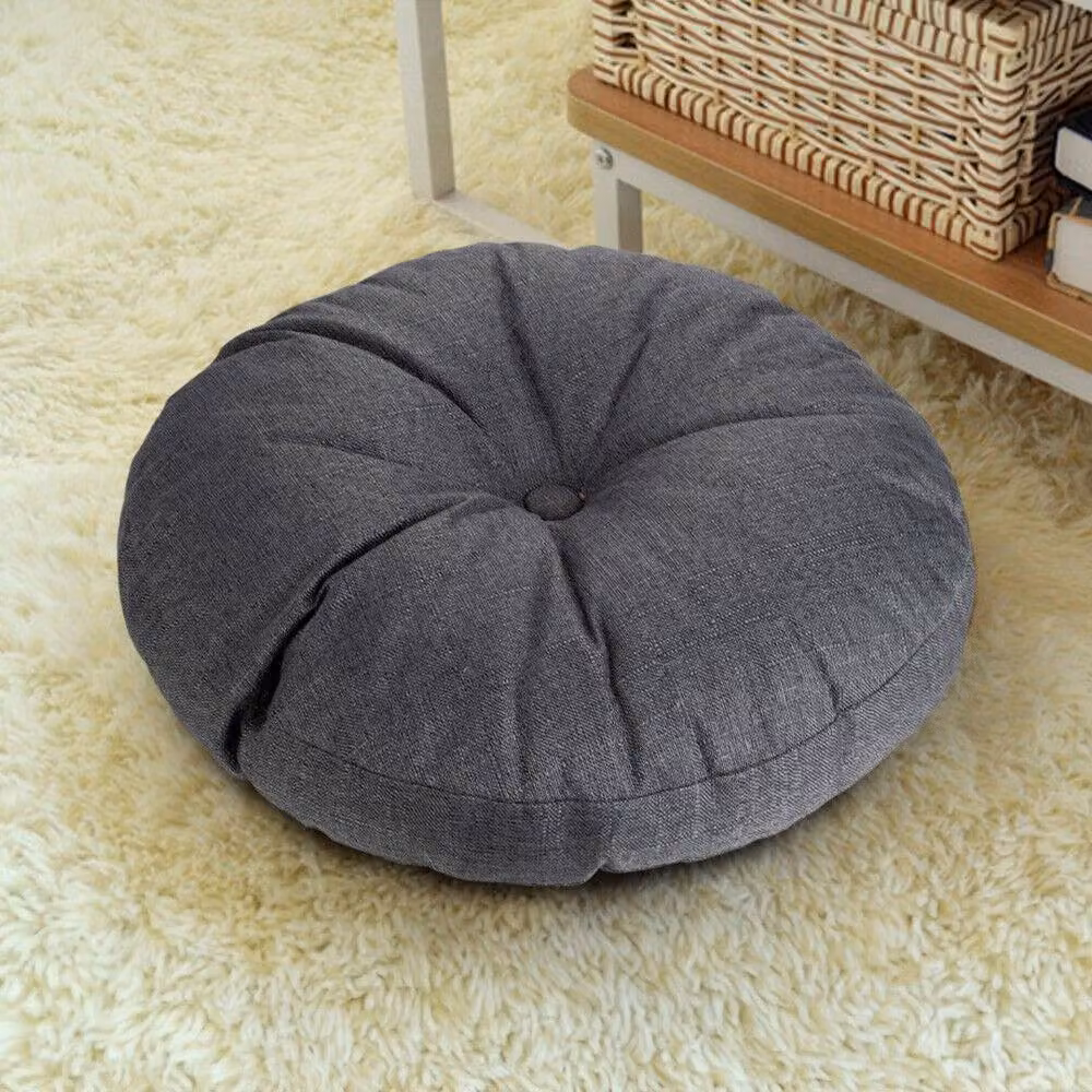 FLAVORA Large Round Linen and Cotton Floor Cushion in Grey, W: 100 cm, D: 190 cm – 4