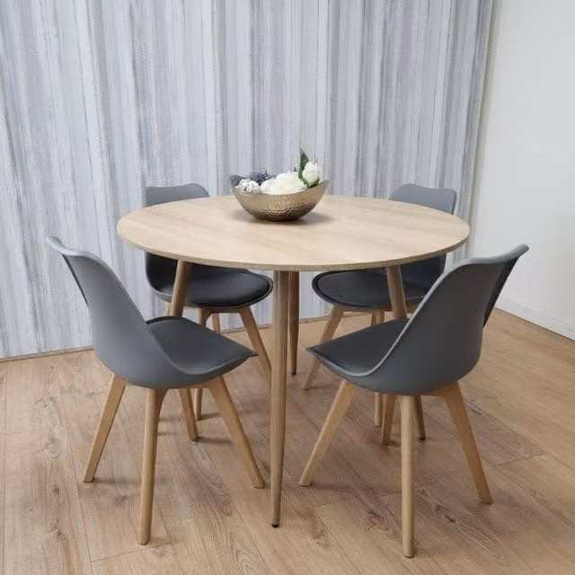 KOSY KOALA Modern Round Dining Table Set with 4 Grey and Beige Chairs