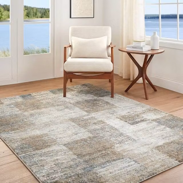 Livabliss Avellino Modern Geometric High Pile Living and Dining Rug in Brown, Grey and Blue, W: 200 cm, D: 280 cm