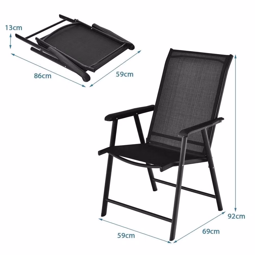 VOGREX 2 Pack Outdoor Folding Dining Armchairs in Black Metal – 2