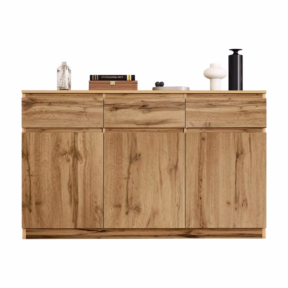 BTM Modern Oak Buffet Cabinet in Brown with 3 Drawers and 3 Doors, W/D/H: 135 x 40 x 81 cm – 2