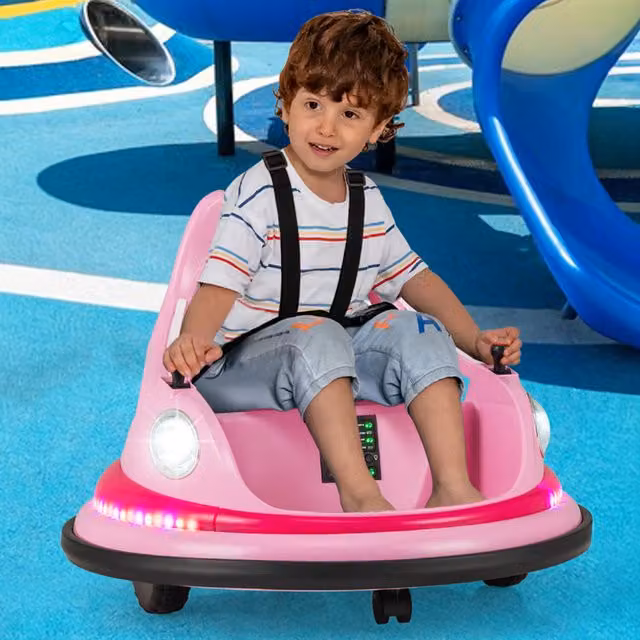 Costway Pink Rotation Spin Electric Ride On Car with Light and Sound and Rechargeable Battery