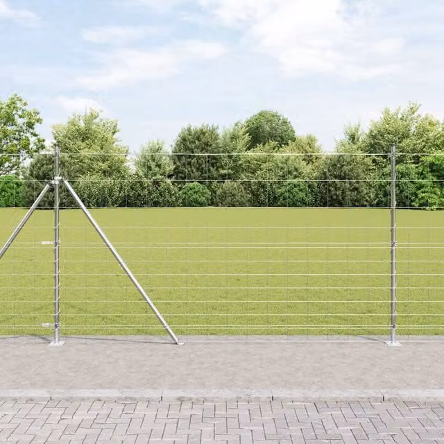 Berkfield Home Field Fence Galvanised Steel in Silver, H: 140 cm, W: 25 m