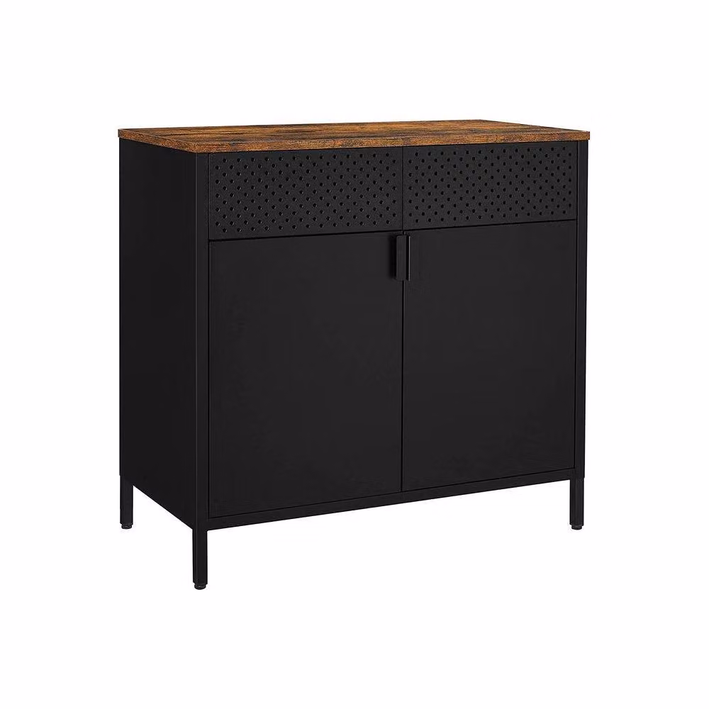 Pirlo Plush Industrial Multipurpose Floor Sideboard Buffet Cabinet in Brown and Black – 5