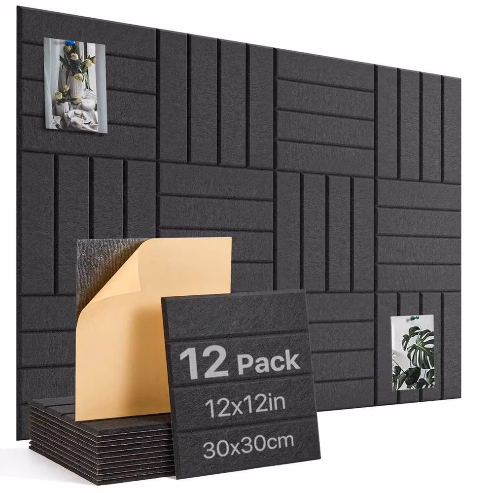 FLAVORA Self-Adhesive Wedge Acoustic Wall Panel Tiles in Black Polyester Felt – 2
