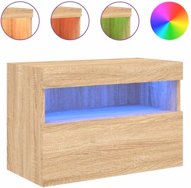 Berkfield Home Modern Wall Mounted TV Cabinet with Integrated LED Lights in Sonoma Oak and Beige, W/D/H: 60 x 30 x 40 cm