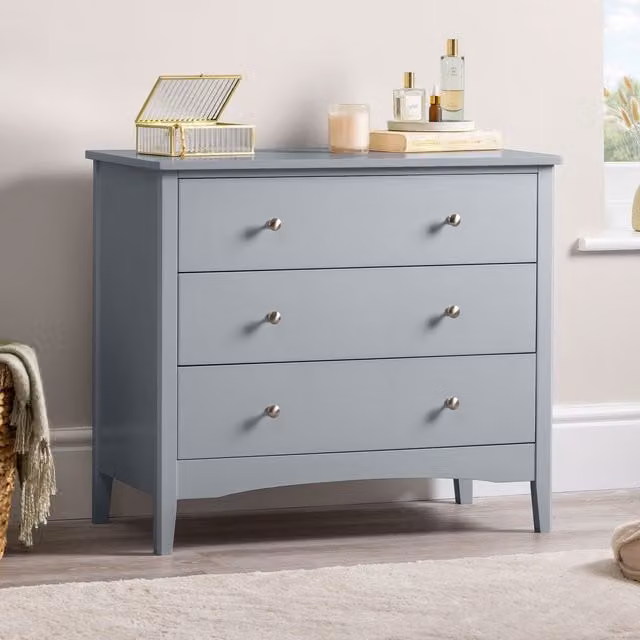 Christow Grey 3 Drawer Modern Chest of Drawers Bedroom Storage Unit W/D/H: 80 x 40 x 70 cm