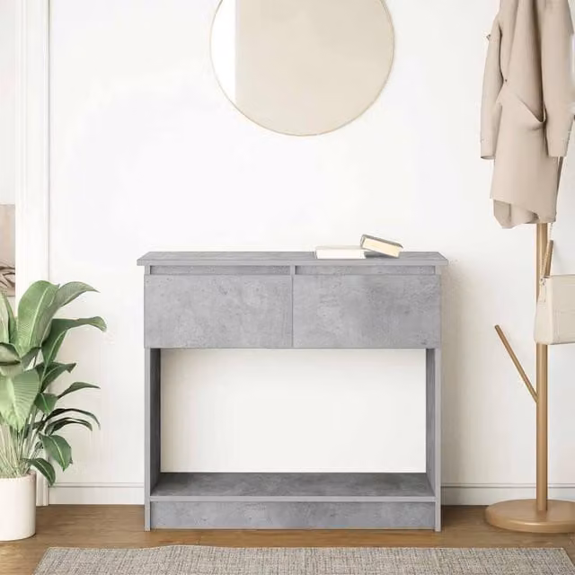 Berkfield Home Modern Console Table with Drawers in Concrete Grey, W: 85.5 cm, D: 38.5 cm, H: 74.5 cm