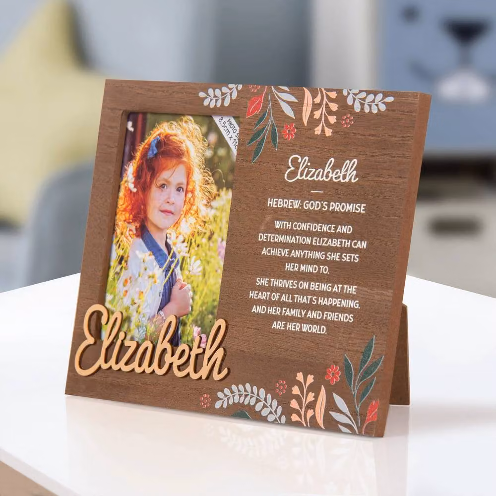 History & Heraldry Elizabeth Pre-personalised Child's Floral Picture Frame, Brown, W: 8.5 cm, H: 11 cm – 2