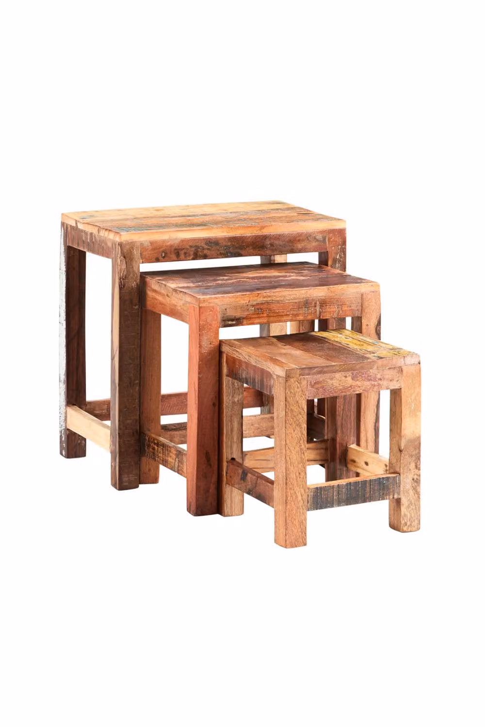 IH Design Jeilyn Reclaimed Boat Nest of 3 Stools in Brown Wood