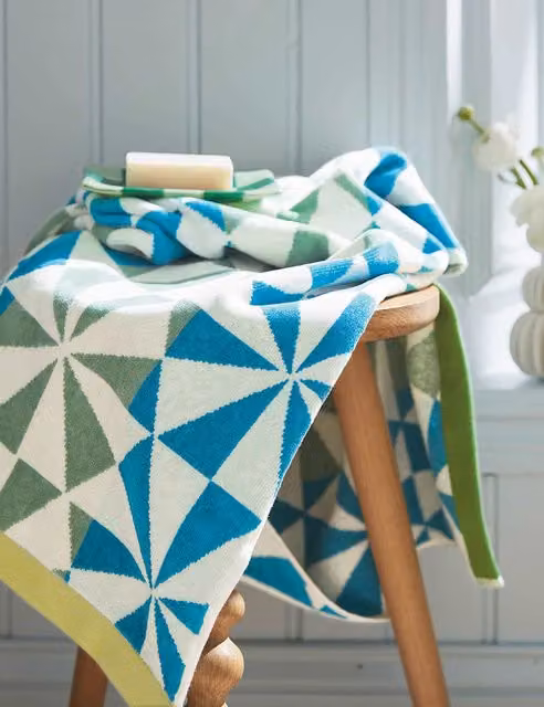 LAND & SHORE Fluffy Striped Pure Cotton Maritime Towel in Green and Multicolour