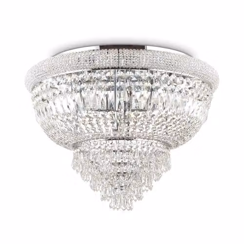 Ideal Lux Dubai 24-Light Crystal Flush Mount Ceiling Chandelier in Chrome with E14 Bulbs