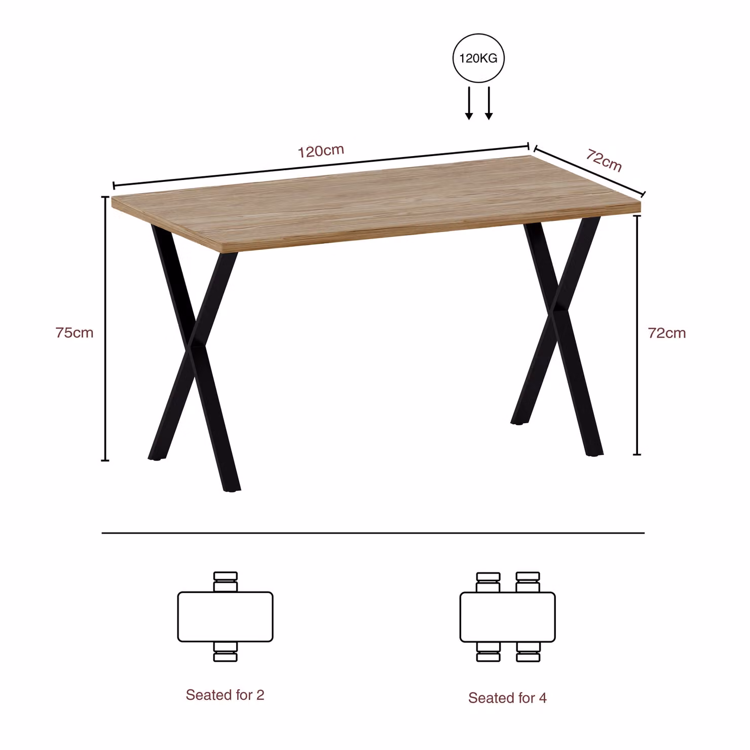 Vida Designs 4 Seater Rectangular Dining Table with X-Frame Legs in Light Oak – 3