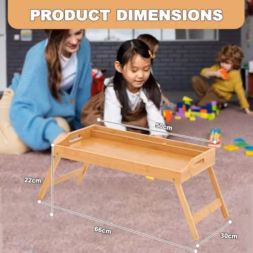 MantraRaj Bamboo Bed Tray Table with Foldable Legs and Handles in Brown, Beige, W/D/H: 66 x 50 x 30 cm – 2