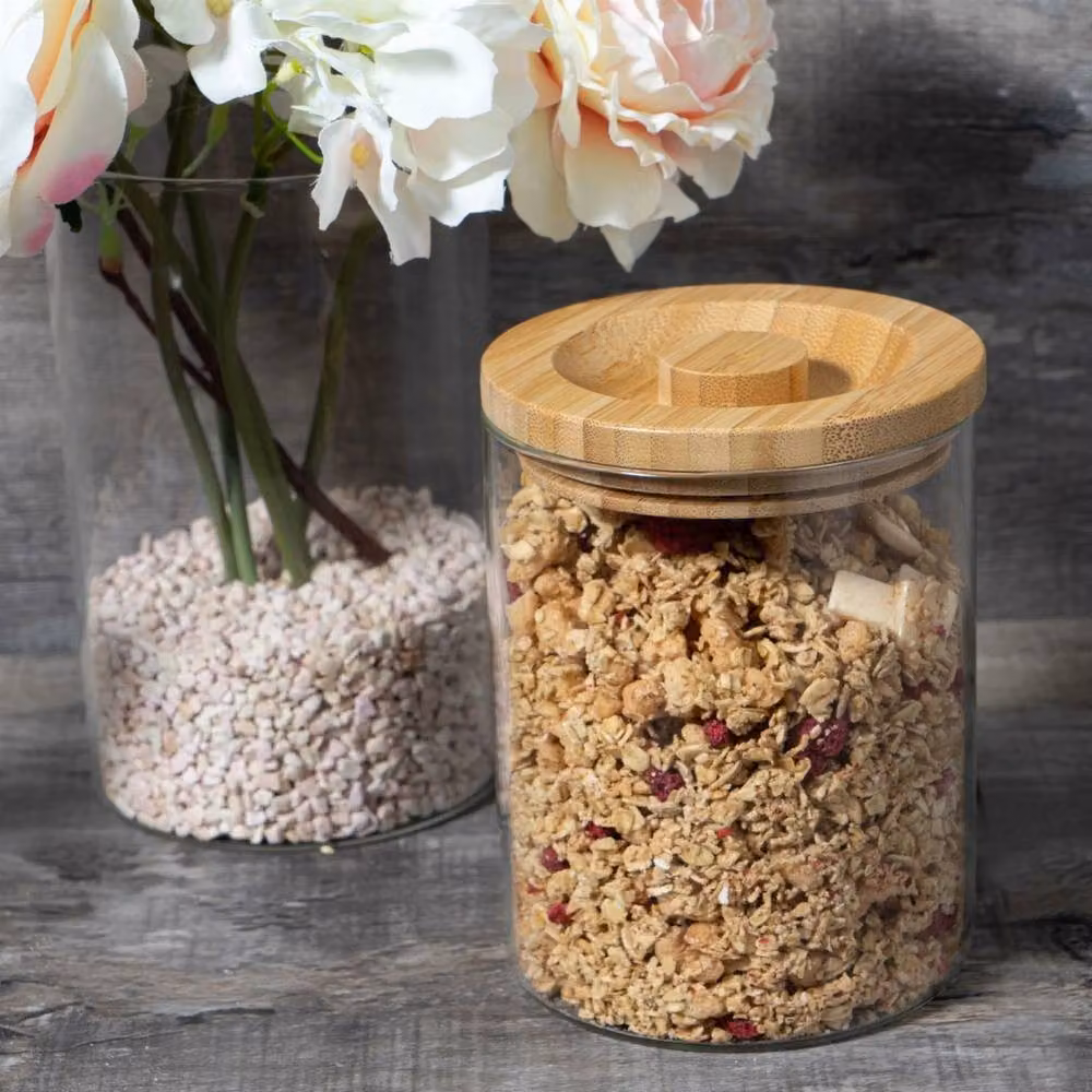 Argon Tableware Set of 3 Transparent Glass Airtight Storage Jars with Solid Wooden Lids, 0.75 l each – 2