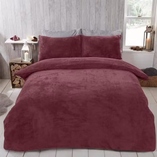 OHS Thermal Teddy Fleece Duvet Cover and Pillowcase Set, Red, W/D/H: 200 x 200 cm and 50 x 75 cm