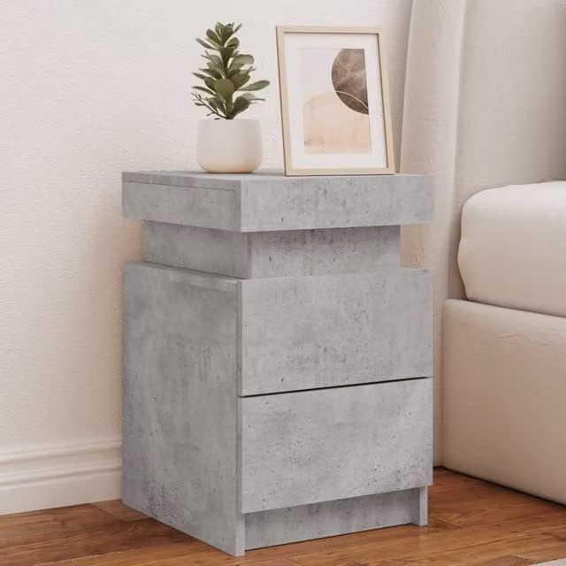 Berkfield Home Bedside Cabinets with Integrated LED Lights, 2 Pack, Concrete Grey, W/D/H: 35 x 39 x 55 cm – 1