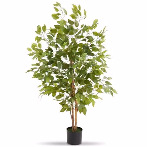 tectake Artificial Ficus Tree with Real Wood Trunk and Green Leaves, Height: 120 cm – 1