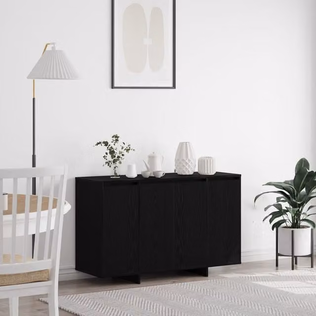 Berkfield Home Black Oak Wood Sideboard, Black, W/D/H: 120 x 41 x 75 cm