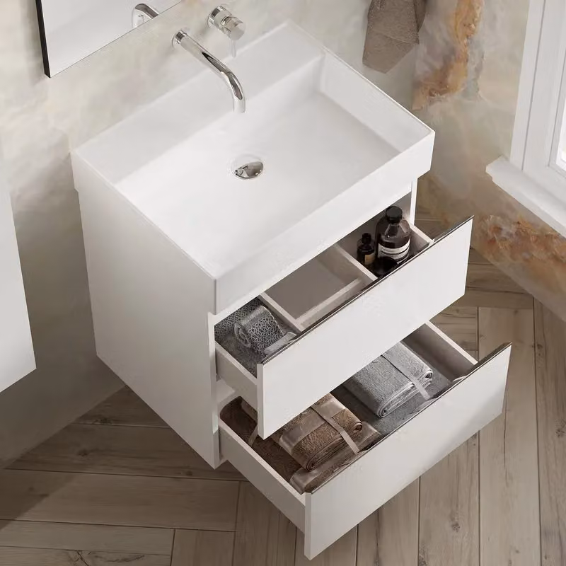 Banyetti Vatilla 600mm Wall Hung Vanity Unit with Veneto No Tap Hole Basin, Gloss White – 3