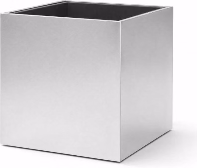 Silver Galvanised Steel Cube Planter with Liner W: 60 cm, D: 60 cm, H: 60 cm
